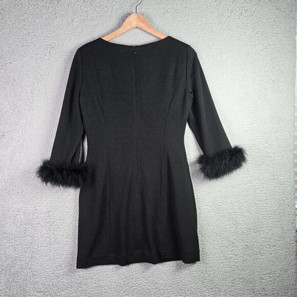 Tahari Black Ruched Side Pleat Feather Cuff Shift Dress 6 Cocktail Statement - Picture 11 of 13